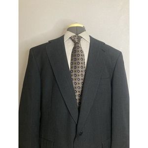 Mens Suit Jacket Blazer Sport Coat 43L 47" Gray Stripe 2 Button Wool Oliver Kent